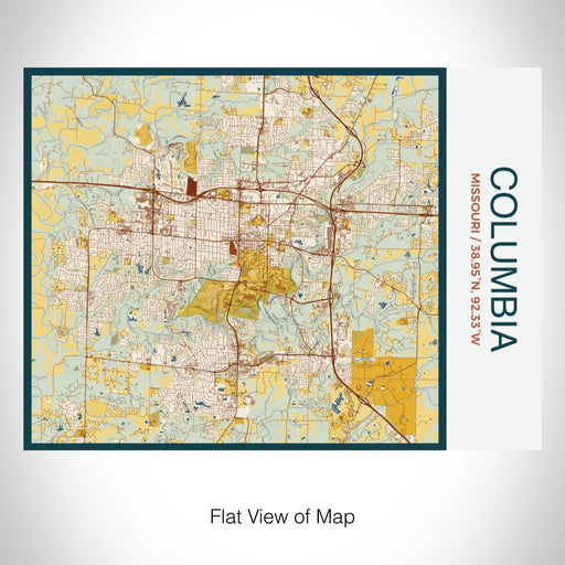 Rendered View of Columbia Missouri Map on 20oz Stainless Steel Insulated Bottle with Bamboo Top with printed woodblock style map