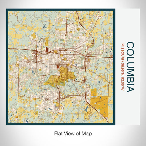Rendered View of Columbia Missouri Map on 17oz Stainless Steel Insulated Tumbler in Woodblock Map Style