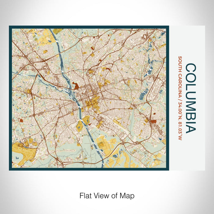 Rendered View of Columbia South Carolina Map on 20oz Stainless Steel Insulated Bottle with Bamboo Top with printed woodblock style map
