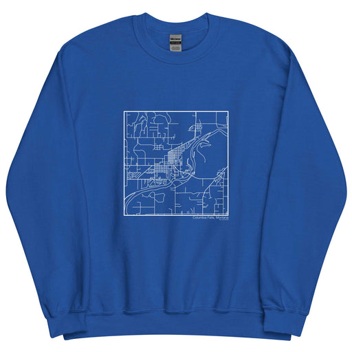 Columbia Falls Montana  Map Unisex Crewneck Sweater with City inscription in Royal Blue