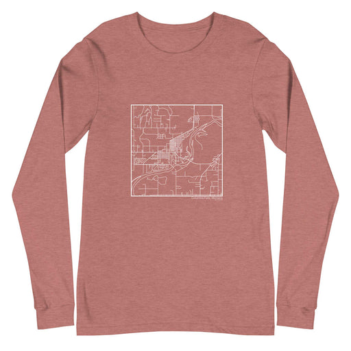 Columbia Falls Montana  Map Unisex Long-Sleeve T-shirt with City inscription in Heather Mauve