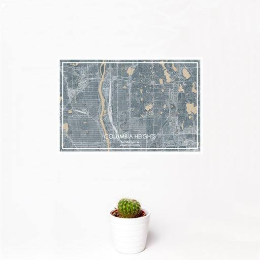 12x18 Columbia Heights Minnesota Map Print Landscape Orientation in Afternoon Style With Small Cactus Plant in White Planter