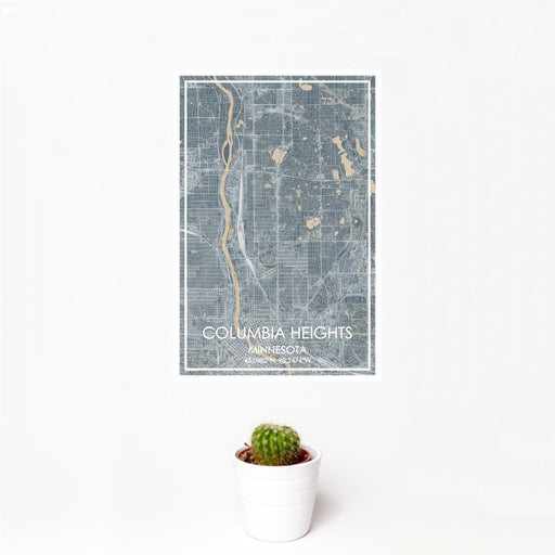 12x18 Columbia Heights Minnesota Map Print Portrait Orientation in Afternoon Style With Small Cactus Plant in White Planter