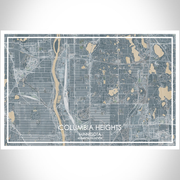 Columbia Heights Minnesota Map Print Landscape Orientation in Afternoon Style With Shaded Background