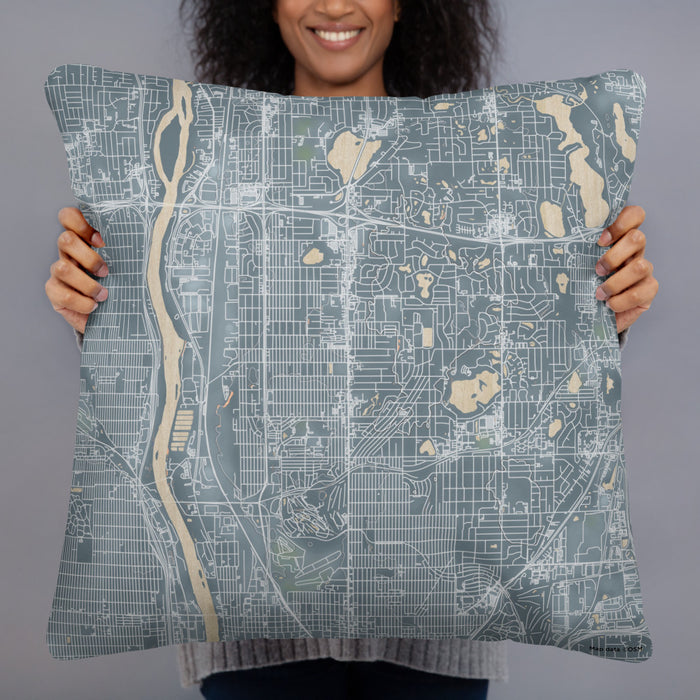 Person holding 22x22 Custom Columbia Heights Minnesota Map Throw Pillow in Afternoon