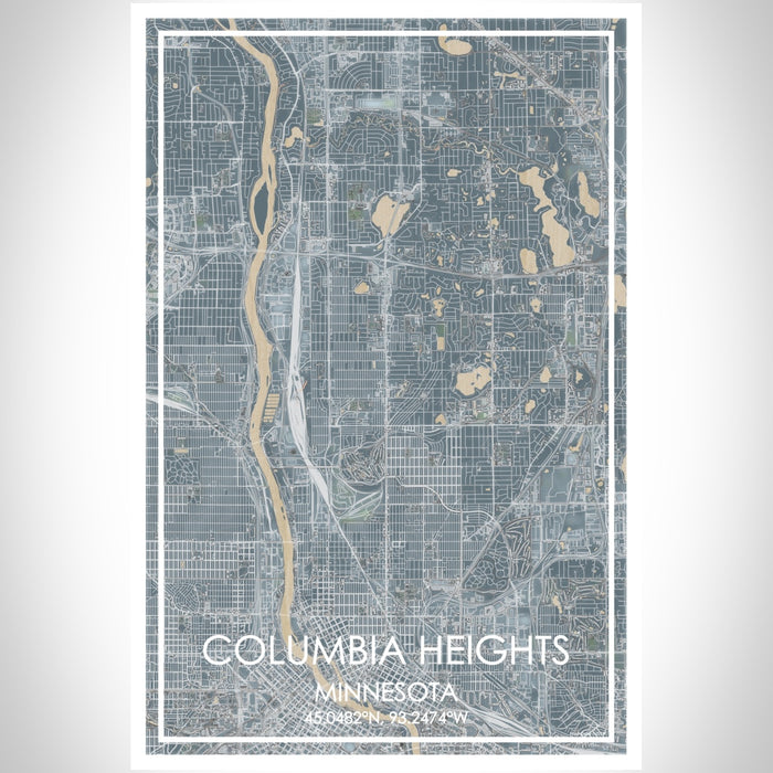 Columbia Heights Minnesota Map Print Portrait Orientation in Afternoon Style With Shaded Background