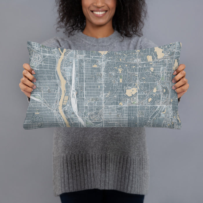 Person holding 20x12 Custom Columbia Heights Minnesota Map Throw Pillow in Afternoon