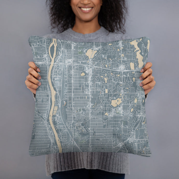 Person holding 18x18 Custom Columbia Heights Minnesota Map Throw Pillow in Afternoon