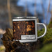 Right View Custom Columbia Heights Minnesota Map Enamel Mug in Ember on Grass With Trees in Background