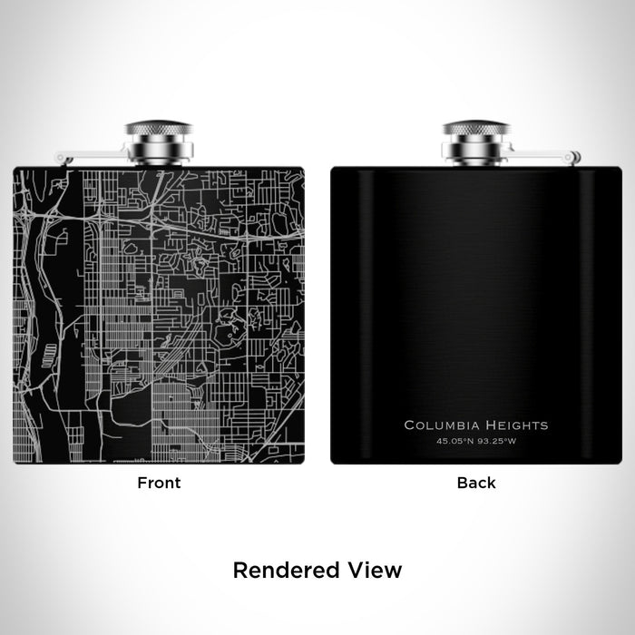 Rendered View of Columbia Heights Minnesota Map Engraving on 6oz Stainless Steel Flask in Black