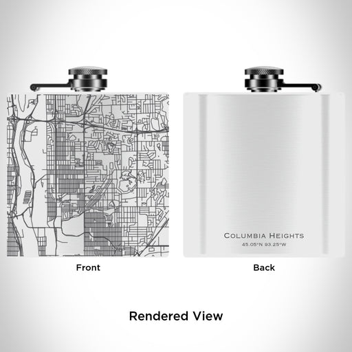 Rendered View of Columbia Heights Minnesota Map Engraving on 6oz Stainless Steel Flask in White