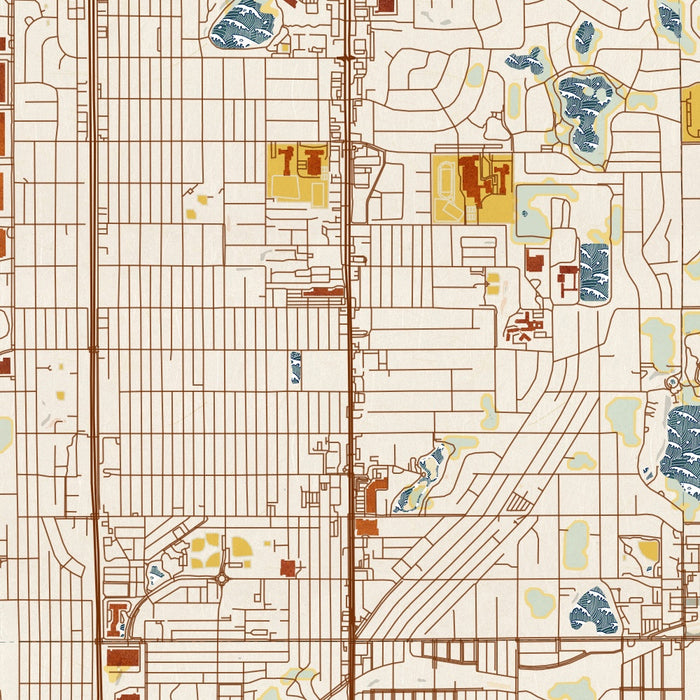 Columbia Heights Minnesota Map Print in Woodblock Style Zoomed In Close Up Showing Details