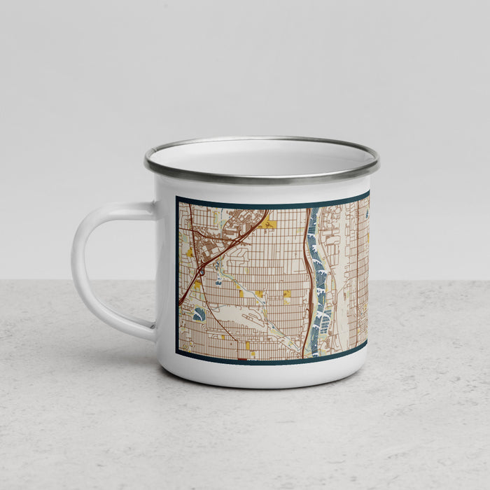 Left View Custom Columbia Heights Minnesota Map Enamel Mug in Woodblock