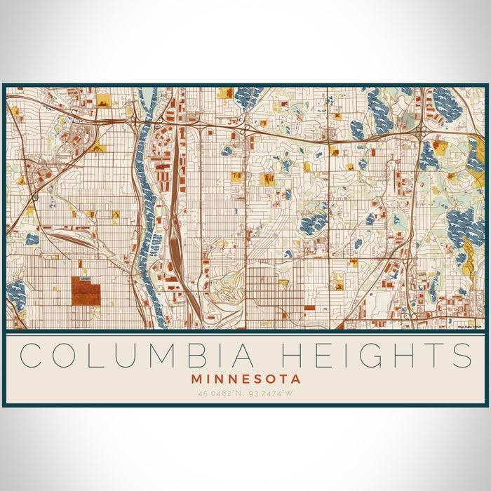 Columbia Heights Minnesota Map Print Landscape Orientation in Woodblock Style With Shaded Background