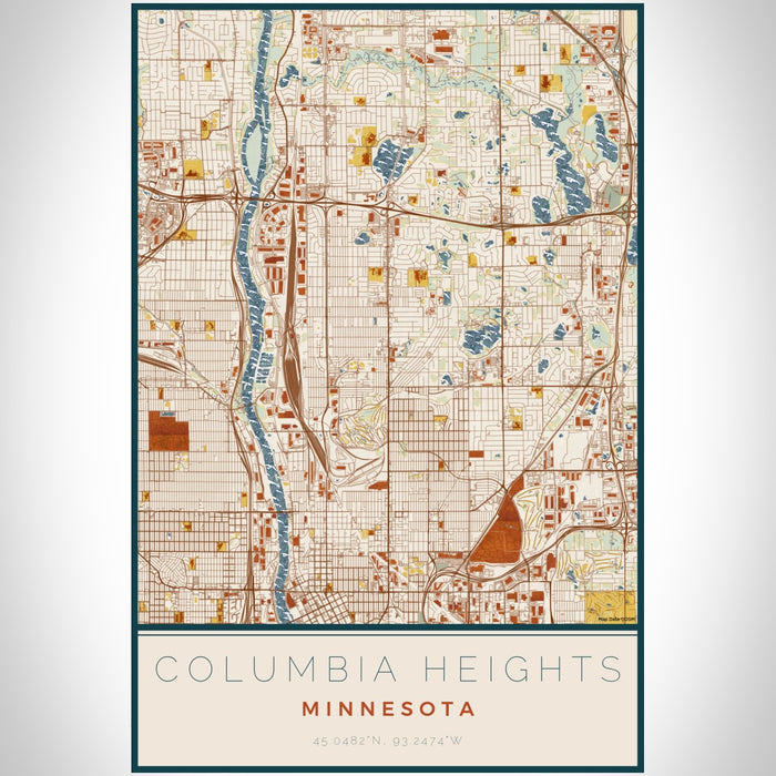 Columbia Heights Minnesota Map Print Portrait Orientation in Woodblock Style With Shaded Background