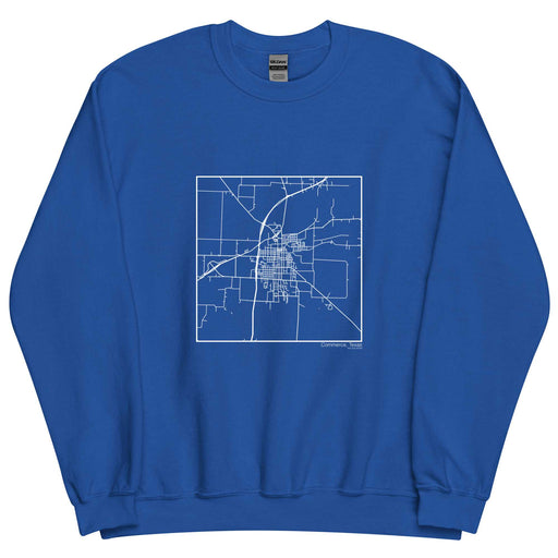 Commerce Texas  Map Unisex Crewneck Sweater with City inscription in Royal Blue