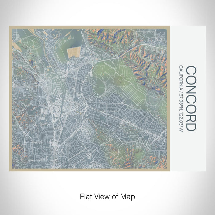Rendered View of Concord California Map on 20oz Stainless Steel Insulated Bottle with Bamboo Top with printed afternoon style map