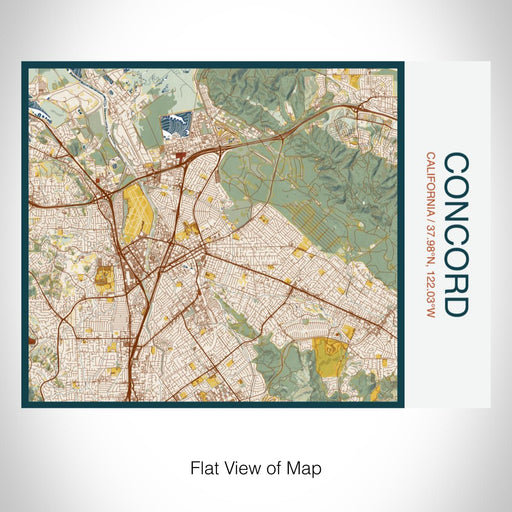 Rendered View of Concord California Map on 20oz Stainless Steel Insulated Bottle with Bamboo Top with printed woodblock style map
