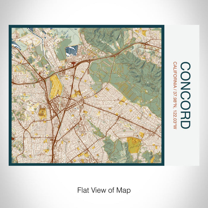 Rendered View of Concord California Map on 20oz Stainless Steel Insulated Bottle with Bamboo Top with printed woodblock style map