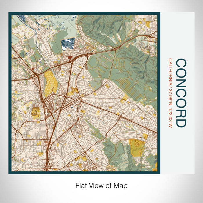 Rendered View of Concord California Map on 17oz Stainless Steel Insulated Tumbler in Woodblock Map Style