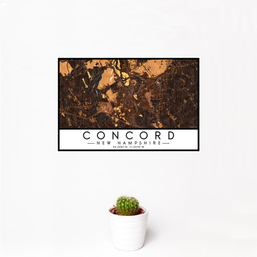 12x18 Concord New Hampshire Map Print Landscape Orientation in Ember Style With Small Cactus Plant in White Planter