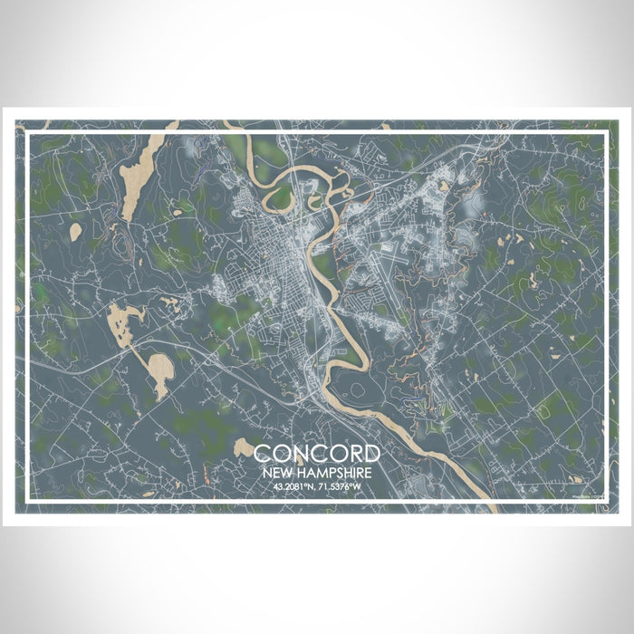 Concord New Hampshire Map Print Landscape Orientation in Afternoon Style With Shaded Background