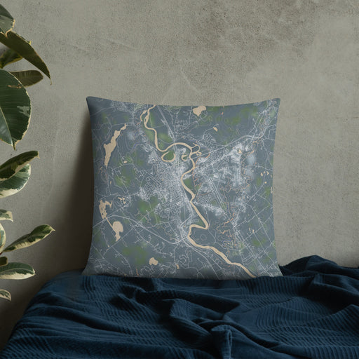 Custom Concord New Hampshire Map Throw Pillow in Afternoon on Bedding Against Wall