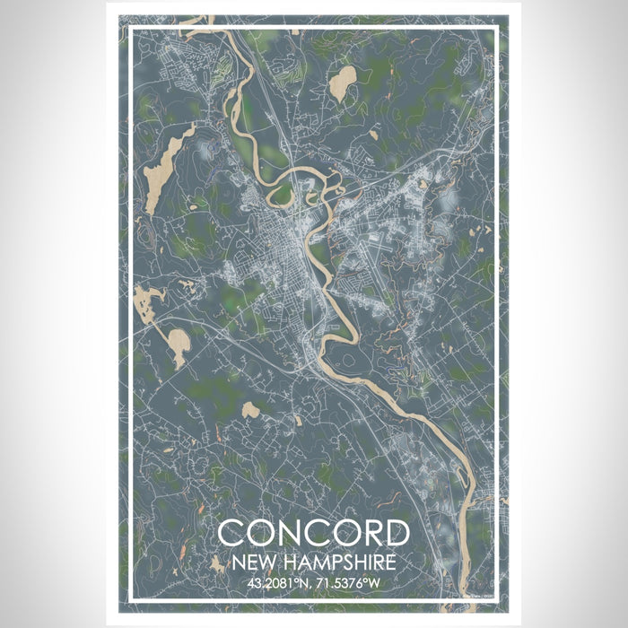 Concord New Hampshire Map Print Portrait Orientation in Afternoon Style With Shaded Background