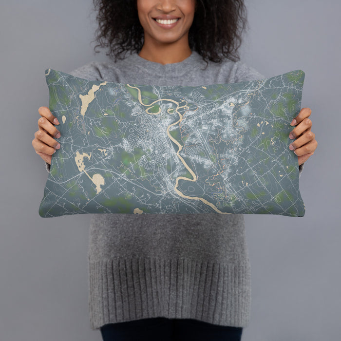 Person holding 20x12 Custom Concord New Hampshire Map Throw Pillow in Afternoon