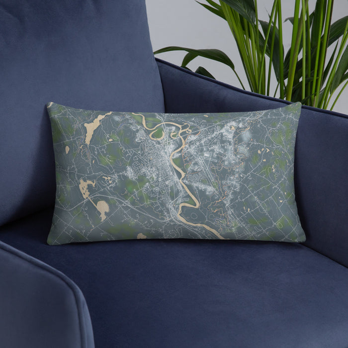 Custom Concord New Hampshire Map Throw Pillow in Afternoon on Blue Colored Chair