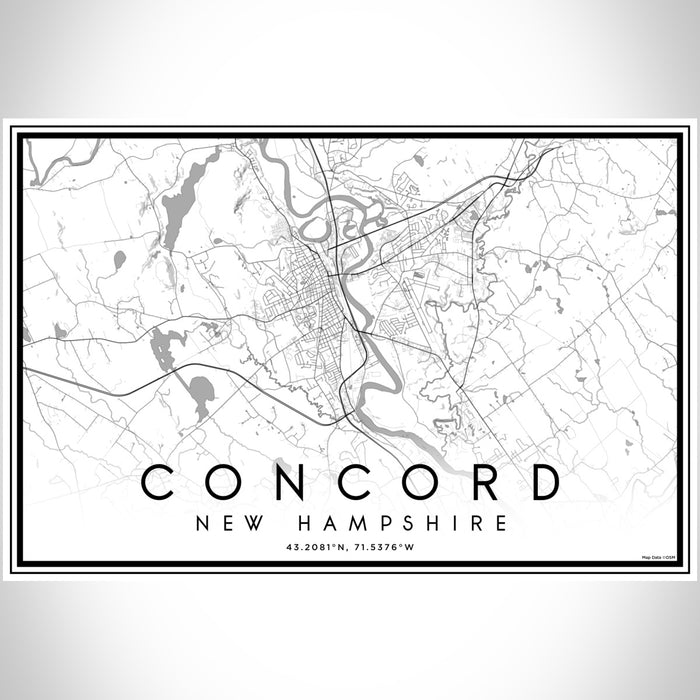 Concord New Hampshire Map Print Landscape Orientation in Classic Style With Shaded Background