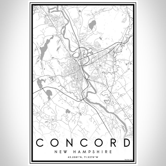 Concord New Hampshire Map Print Portrait Orientation in Classic Style With Shaded Background
