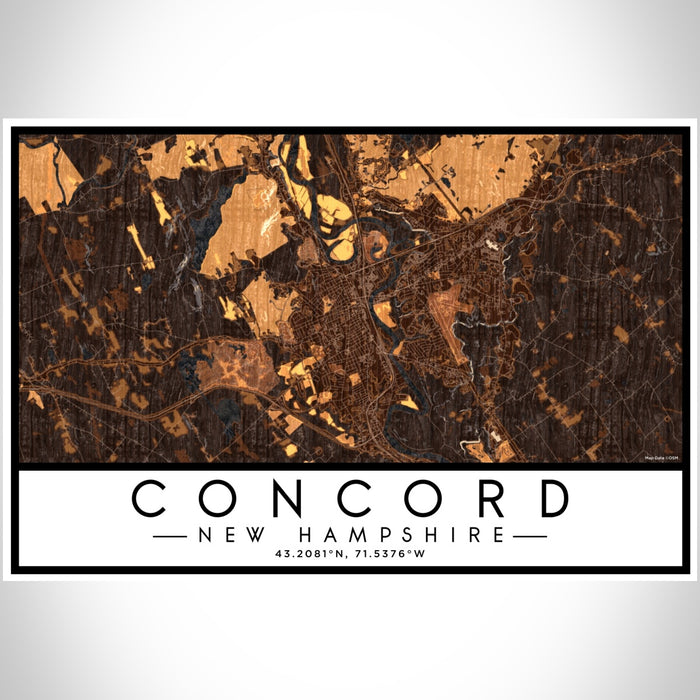 Concord New Hampshire Map Print Landscape Orientation in Ember Style With Shaded Background
