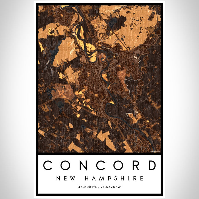 Concord New Hampshire Map Print Portrait Orientation in Ember Style With Shaded Background