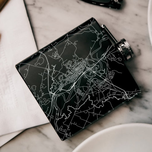 Concord New Hampshire Custom Engraved City Map Inscription Coordinates on 6oz Stainless Steel Flask in Black