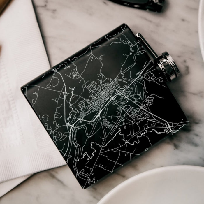 Concord New Hampshire Custom Engraved City Map Inscription Coordinates on 6oz Stainless Steel Flask in Black