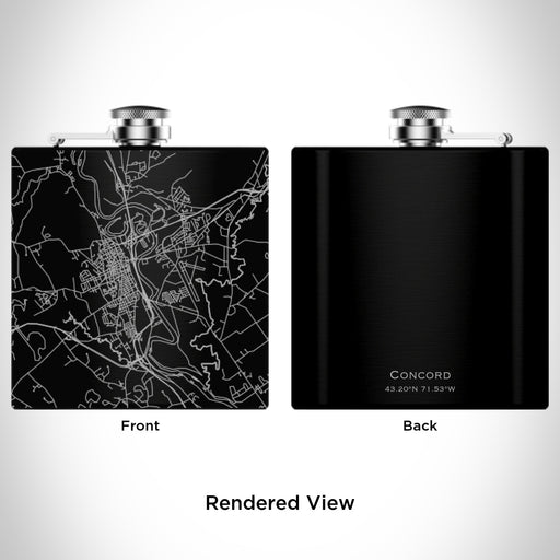 Rendered View of Concord New Hampshire Map Engraving on 6oz Stainless Steel Flask in Black