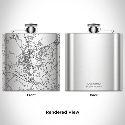 Rendered View of Concord New Hampshire Map Engraving on 6oz Stainless Steel Flask