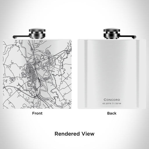 Rendered View of Concord New Hampshire Map Engraving on 6oz Stainless Steel Flask in White