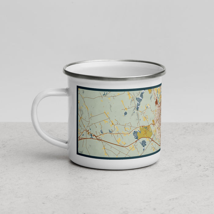Left View Custom Concord New Hampshire Map Enamel Mug in Woodblock