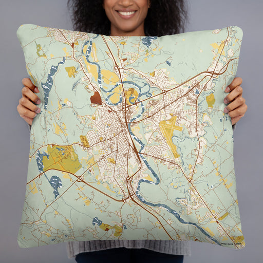 Person holding 22x22 Custom Concord New Hampshire Map Throw Pillow in Woodblock