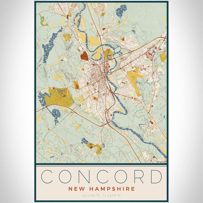 Concord New Hampshire Map Print Portrait Orientation in Woodblock Style With Shaded Background