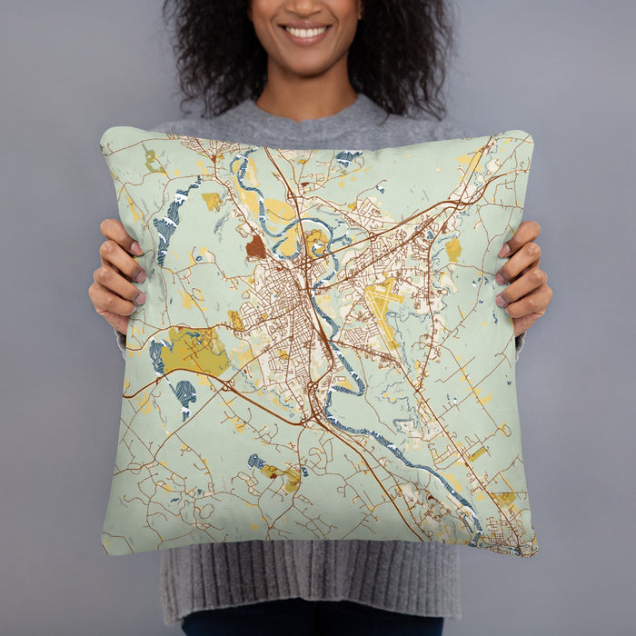 Person holding 18x18 Custom Concord New Hampshire Map Throw Pillow in Woodblock