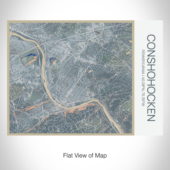 Rendered View of Conshohocken Pennsylvania Map on 20oz Stainless Steel Insulated Bottle with Bamboo Top with printed afternoon style map
