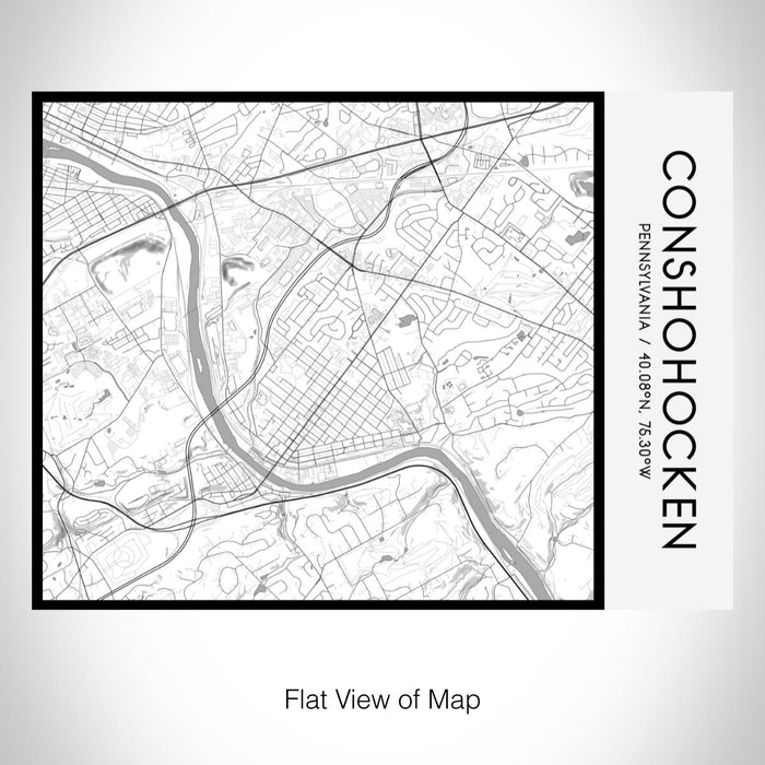 Rendered View of Conshohocken Pennsylvania Map on 20oz Stainless Steel Insulated Bottle with Bamboo Top with printed classic style map