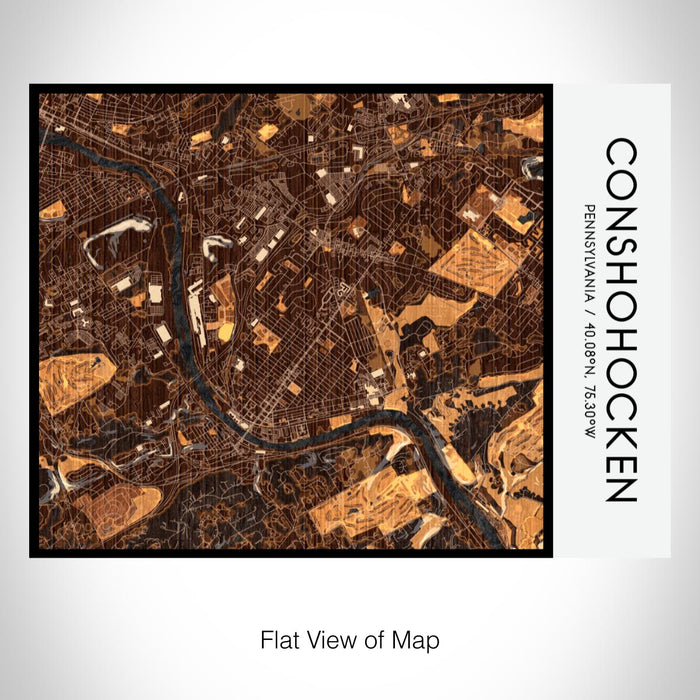 Rendered View of Conshohocken Pennsylvania Map on 20oz Stainless Steel Insulated Bottle with Bamboo Top with printed ember style map