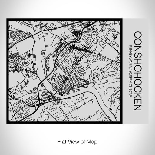 Rendered View of Conshohocken Pennsylvania Map on 20oz Stainless Steel Insulated Bottle with Bamboo Top with printed Tactile Lines Map in Black