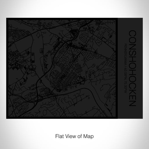 Rendered View of Conshohocken Pennsylvania Map on 20oz Stainless Steel Insulated Bottle with Bamboo Top in Matte Black with printed Tactile Lines Map in Black