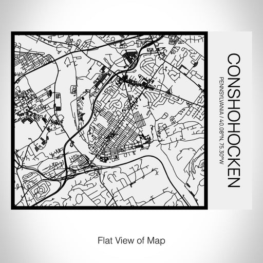 Rendered View of Conshohocken Pennsylvania Map on 20oz Stainless Steel Insulated Bottle with Bamboo Top in Matte White with printed Tactile Lines Map in Black