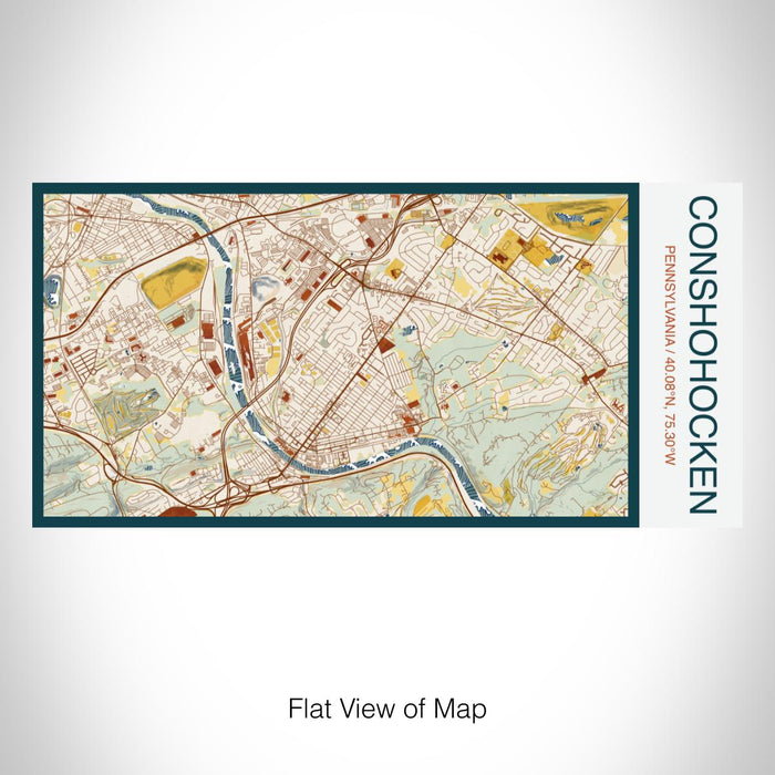 Rendered View of Conshohocken Pennsylvania Map on 17oz Stainless Steel Insulated Bottle with printed woodblock style map